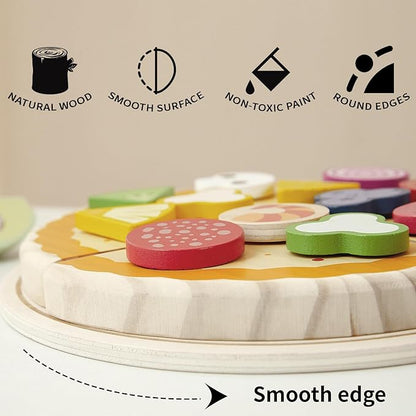 PairPear Wooden Pizza Toy Cutting Play Food Set, Kids Pretend Play Kitchen Accessories, Wooden Kids Kitchen Playset, Pizza Making Toy Set Cooking Gifts for Boys Girls Age 3+