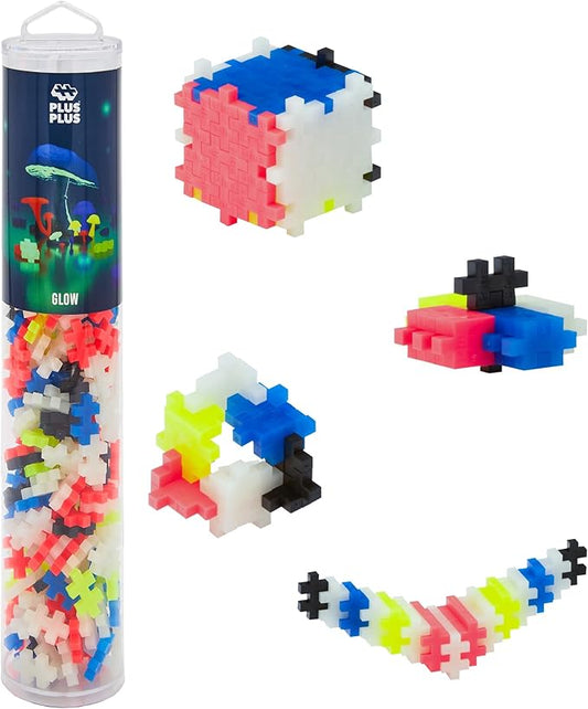 Plus Plus 240 Piece Interlocking Building Blocks for Kids, Open Ended Connecting Toys, Stem Bin Classroom Mini Manipulatives - Glow in Dark Play Tube