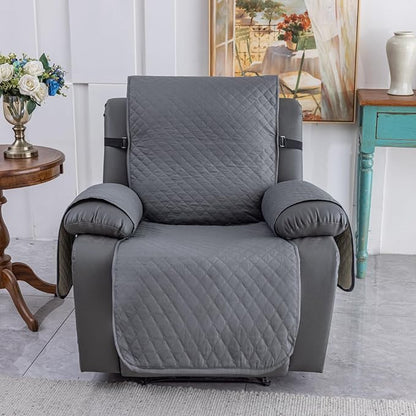 XINEAGE Water Resistant Recliner Cover, Nonslip Recliner Chair Covers for Reclining Chair with Pockets, Quilted Thick Recliner Slipcovers for Pets and Kids (Recliner Chair, Dark Gray)