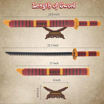 Cosplay Anime Swords Building Blocks, 22.8in One Piece Yamato Roronoa Zoro Katana Sword Building Set with Scabbard & Stand, Demon Slayer Samurai for Kid(1000+PCS)