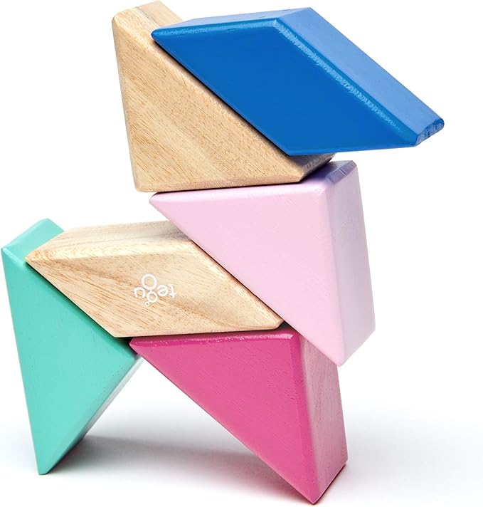 6 Piece Tegu Pocket Pouch Prism Magnetic Wooden Block Set, Blossom