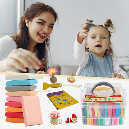 Polymer Clay 50 Colors, Modeling Clay for Kids DIY Starter Kits, Oven Baked Model Clay, Non-Sticky Molding Clay with Sculpting Tools, Gift for Children and Artists (50 Colors A)