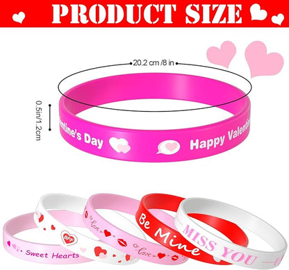 NEBURORA 40 Pieces Valentine's Day Silicone Wristbands Pink Red Heart Rubber Bracelets for Valentine's Gift Party Decoration Favors