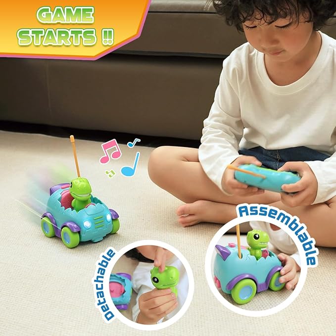 Nueplay Remote Control Car for Toddler Age 2 3 4 5, Electric RC Car Toys with Light & Music, Toddler Dinosaur Toys, Dino Race Car Vehicles, Dinosaur Figures Truck, Birthday Gift for Boys & Girls Green