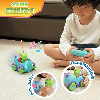 Nueplay Remote Control Car for Toddler Age 2 3 4 5, Electric RC Car Toys with Light & Music, Toddler Dinosaur Toys, Dino Race Car Vehicles, Dinosaur Figures Truck, Birthday Gift for Boys & Girls Green