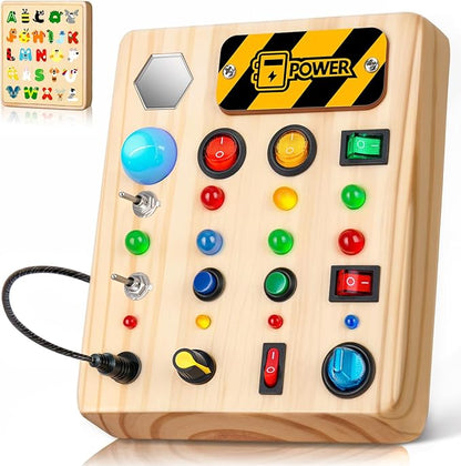 TINTECUSA LED Busy Board, Wooden Sensory Toys for Toddler, Montessori Music Toy for Airplane, Travel Activity Educational Learning Toy, Busy Light Switch Autism Toys, Birthday Boys Girls Gifts