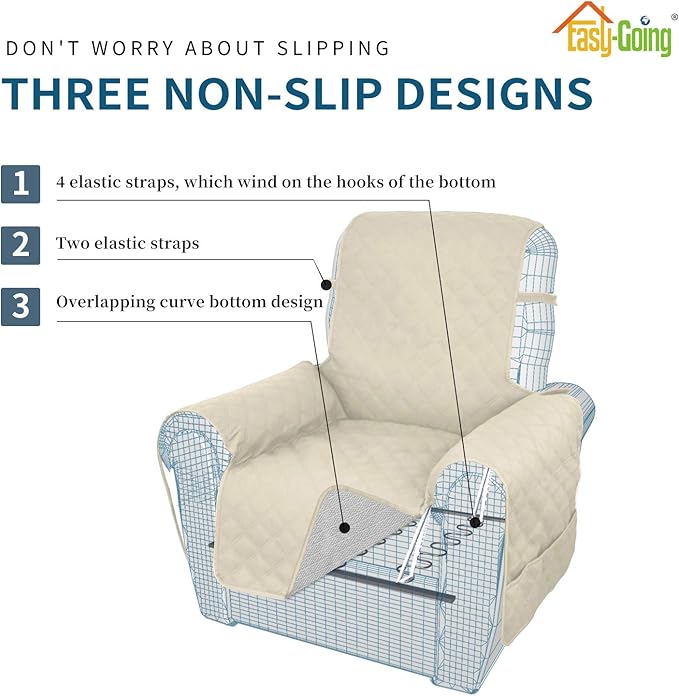 Easy-Going Sofa Slipcover Waterproof Recliner Chair Cover Non-Slip Fabric Couch Cover for Living Room Washable Furniture Protector for Pets Kids Children Dog Cat (Recliner, Ivory)
