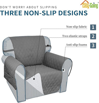 Easy-Going Sofa Slipcover Waterproof Sofa Cover Couch Cover for 4 Cushion Couch with Elastic Straps Washable Non-Slip Furniture Protector Cover for Pets, Dogs, Cat (XX-Large, Grey)