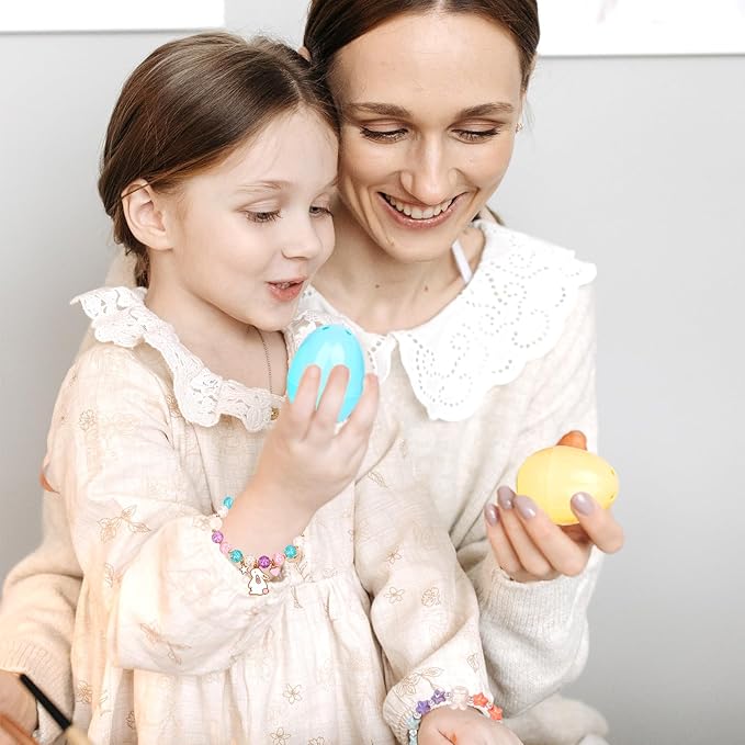 Mason Life Easter Eggs Fillers with Bracelets, Easter Eggs with Toys, Party Favors for Girls, Easter Egg Stuffers for Toddler, Easter Egg Fillers Gifts, Easter Gifts for Kids, 12PCS