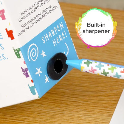 Kid Made Modern Beeswax Crayons for Toddlers & Kids (60 Pieces) - Coloring Non Toxic Crayons with Case & Built-In Sharpener (Ages 3+)