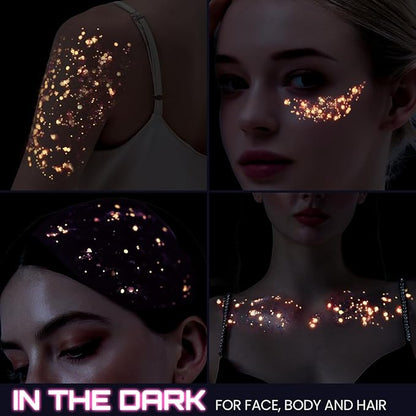 Teenitor Pink Glitter Glow in The Dark Glitter Gel, Pink Face Glitter Gel, Body Glitter Hair Glitter for UV Black Light Glow Party Raves Concerts