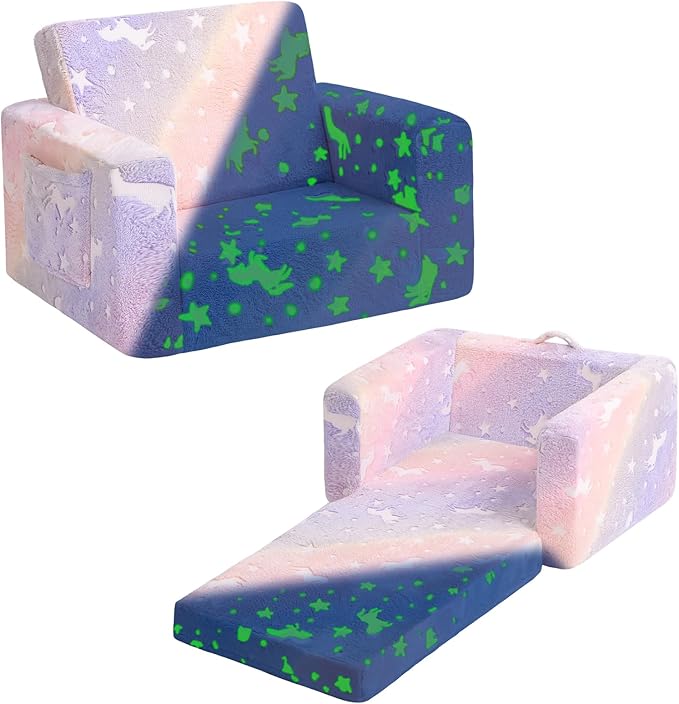 Tiita Kids Sofa, 2-in-1 Kids Sofa Chair, Convertible Children Couch to Lounger, Flip Out Kids Sofa Chair, Toddler Armrest Chair Bed, Folding Kids Play Sofa for Girl or Boy(Twill Pegasus)