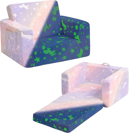 Tiita Kids Sofa, 2-in-1 Kids Sofa Chair, Convertible Children Couch to Lounger, Flip Out Kids Sofa Chair, Toddler Armrest Chair Bed, Folding Kids Play Sofa for Girl or Boy(Twill Pegasus)