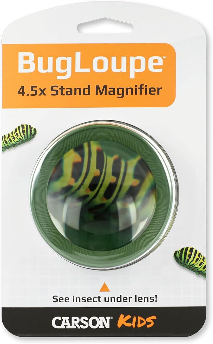 Carson Kids BugLoupe 4.5x Pre-Focused Stand Magnifier Loupe for Viewing Insects, Plants, Coins, Stamps, Maps, Fine Print and Wildlife (HU-55), Green, One Size