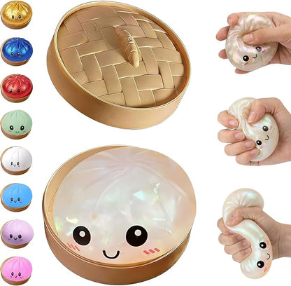 Glitter Dumpling Squishy,Dumpling Squishies,Glitter Dumpling Mystery Box,Colorful Dumpling Stress Balls Fidget,Jumbo Squishy Toy with Steamer Box,Soft Squeeze Decompression Dough (Glitter White)
