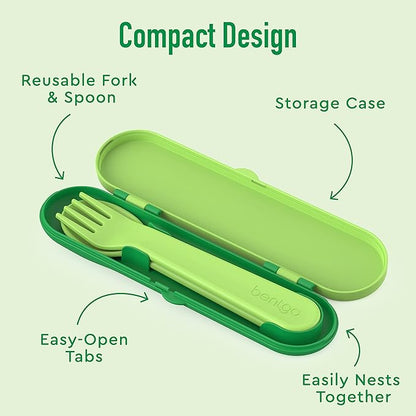 Bentgo Kids Utensil Set - Reusable Plastic Fork, Spoon & Storage Case - BPA-Free Materials, Easy-Grip Handles, Dishwasher Safe - Ideal for School Lunch, Travel, & Outdoors (Safari)