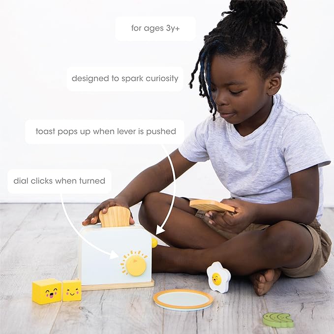 Pearhead Brunch Time Montessori Toy Toaster Oven Set, Wooden Developmental Learning Toys, Pretend Play Kitchen Set for Toddlers Ages 3+ Years, 9 Piece Wooden Play Toy Set