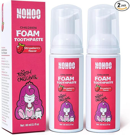 NOHOO Kids Foam Toothpaste with Fruit Flavor,Fluoride Free Natural Formul, Foam Toothpaste for Electric Toothbrush,Suitable for Toddler's Oral Cleaning and Cavity Prevention (2PCS Strawberry)