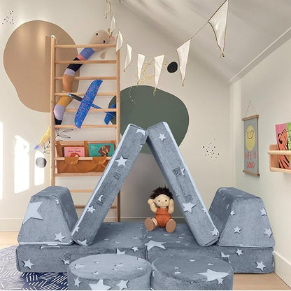 MeMoreCool Modular Glow Star Sofa for Kids, 8-Piece Convertible Foam Couch Play Set for Toddlers, Playroom, and Children