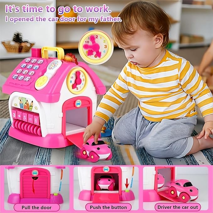 Montessori 8-in-1 Bilingual Musical Activity House | EN/ES Learning Toy with Volume Control & Travel Handle | Develops Fine Motor Skills for 1-3 Year Old Toddlers & First Birthday Gift