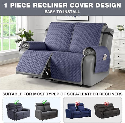 TAOCOCO Waterproof Recliner Loveseat Cover Non-Slip Sofa Slipcover, Pet Couch Cover for Loveseat Recliner with Straps, Washable Reclining Loveseat Cover Furniture Protector (2 Seater, Bluish Gray)