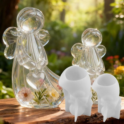 2Pcs Angel Resin Silicone Mold Set Clear Epoxy Resin Casting Molds for Flower Preservation DIY Bookends Art Crafts Home Decor Ornament Keepsake Making Casting Projects Soap Clay Candle