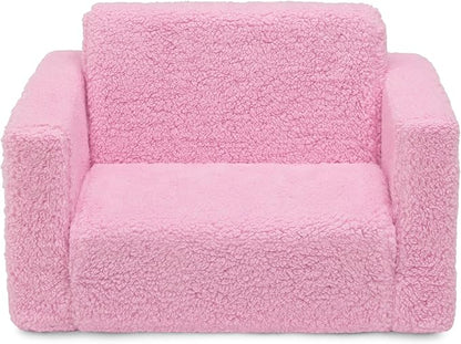 Delta Children Cozee Flip-Out Sherpa 2-in-1 Convertible Chair to Lounger for Kids, Pink
