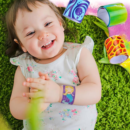 AMOR PRESENT Slap Bracelets Bulk, 48PCS Snap Bracelets for Kids Tie Dye Wrist Band Mermaid Sports for Party Favors Carnival Prizes Goodie Bags Groove Party