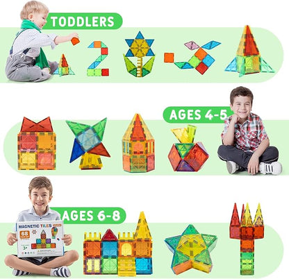 EchoPlan Magnetic Tiles,68PCS Magnetic Building Blocks,Magnet Tiles 3D Clear Building Blocks Set,STEM Sensory Educational Toys Gift for Toddlers Kids Boys 3 4 5 6 7 8 9+ Year Old