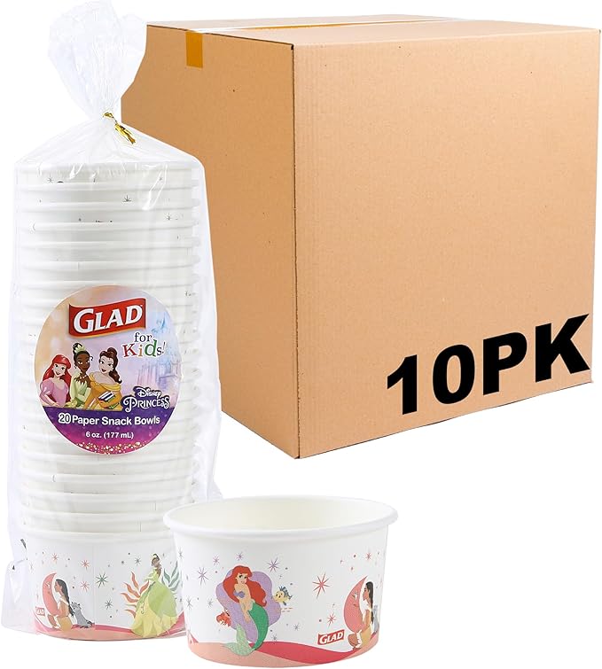 Glad for Kids Disney Princess “Magic is in All of US” 6 Oz Paper Snack Bowls | Disney Princess Paper Snack Bowls for Everyday Use, Kids Snack Bowls | Kid-Friendly, 32 Count - 10 Pack