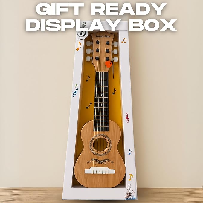 23" Acoustic Guitar, Kids 6 String Toy Guitar - Realistic Steel Strings - Beginner Practice First Musical Instrument for Children, Toddlers (Natural)