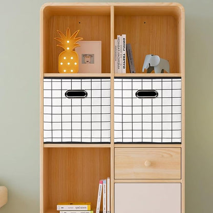 Yunkeeeper storage bins Cubes, Fabric Cube Organizer with Handle, Foldable Cube Bins for Cloth or Accessary Storage, 11x11x11, Set of 3,(White grid)