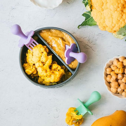 Grabease Toddler & Baby Feeding Utensils Set - Lavender Forks and Spoons - Plastic, 1 Set Toddler Forks - Baby Cutlery