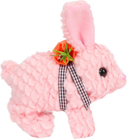 Hopearl Hopping Rabbit with LED Ears Carrot Backpack Interactive Plush Bunny Toy with Sounds Animated Walking Wiggle Light up Ears Twitch Nose Gift for Toddlers, Pink, 7''