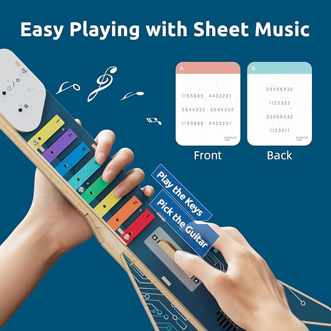 Science Can STEM Science Kit for Kids Age 8-12, DIY Electronics Guitar Building Kit, 3D Wooden Puzzles Musical Instruments, Engineering Kits Birthday Gift for Boys & Girls Ages 8+