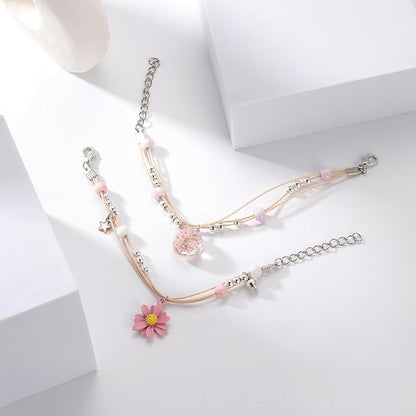 DS 4PCS Beaded Charm Bracelets for Teen Girls Dainty cute cartoon Crystal Beads Pearl Bracelets anklets set for woman and girls Adjustable Stretch bracelet birthday Gift For Friends