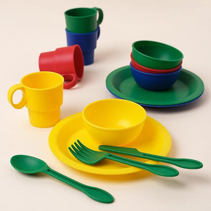 KidKraft 27-Piece Primary Colored Cookware Set, Plastic Dishes and Utensils for Play Kitchens, Gift for Ages 18 mo+