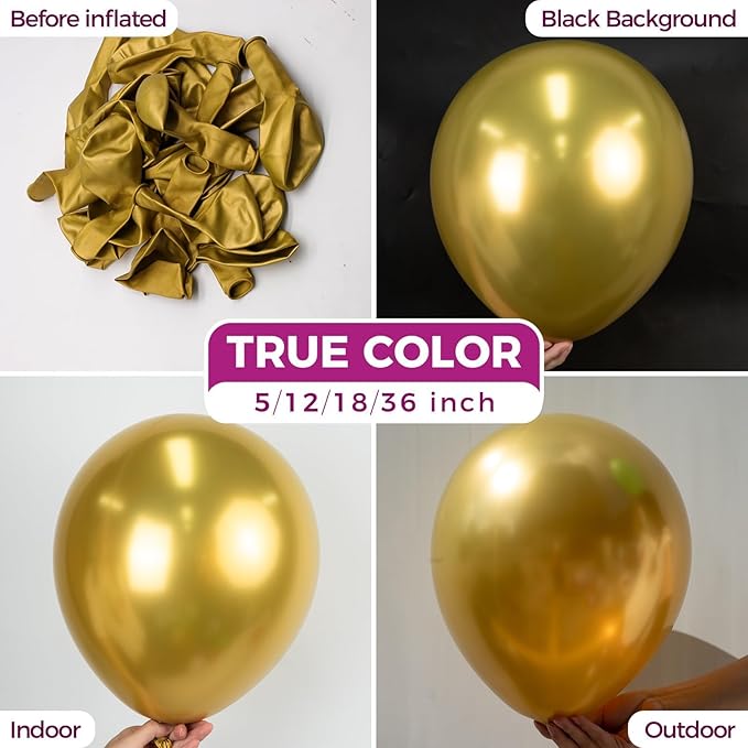 Bezente Gold Metallic Chrome Latex Balloons, 100 Pack 12 inch Gold Round Helium Balloons for Wedding Anniversary Graduation Golden Birthday Engagement Bachelorette Party Decorations 2026