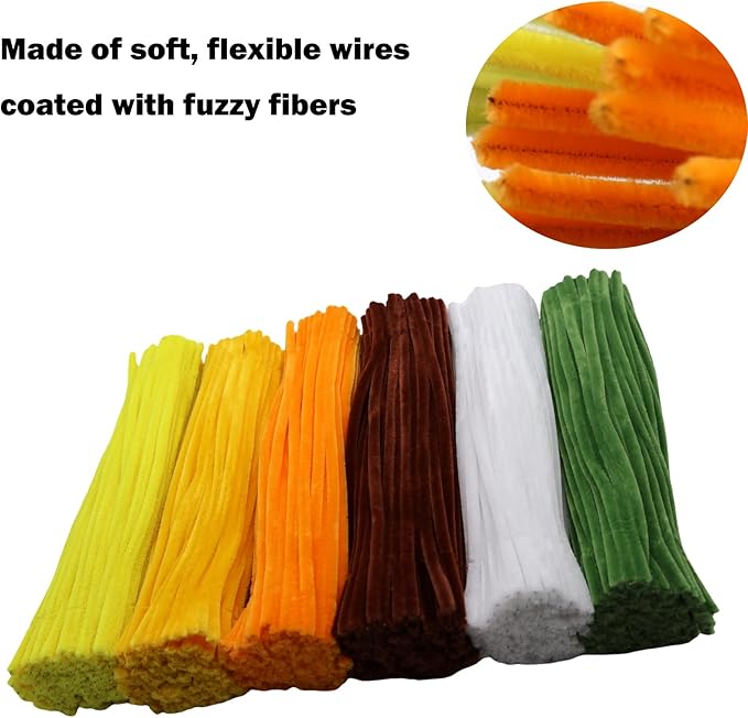 Swpohrat 600 Pcs Thick Craft Pipe Cleaners Bulk 6 Assorted Colors,12 Inch Chenille Stem Pipecleaner Kit for Craft Animals, Flowers Making,Creative DIY Decorations (Sunflower Color)