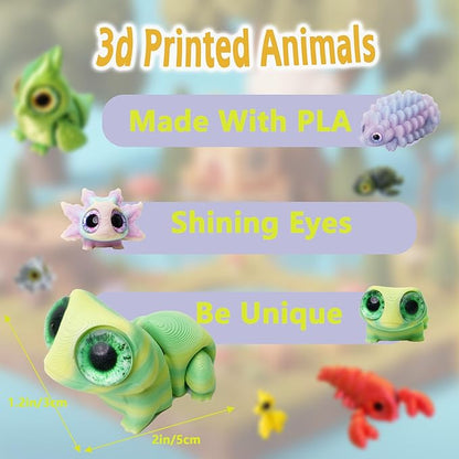 25PC Mini 3D Printed Animals Set with Shining Eyes - Articulated Desk Pets Collection, Mini Animals Figures for Classroom Rewards Bulk, Pocket Pets Fidget Toys Gift