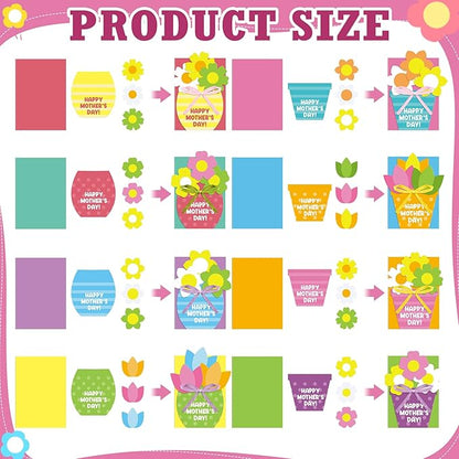 Geyee 16 Sets Mother's Day Greeting Card Kit for Kids Flower Pots Card Making Kit with Ribbon Happy Mothers Day DIY Art and Craft Projects Gifts for Kids Classroom Game Home Activities