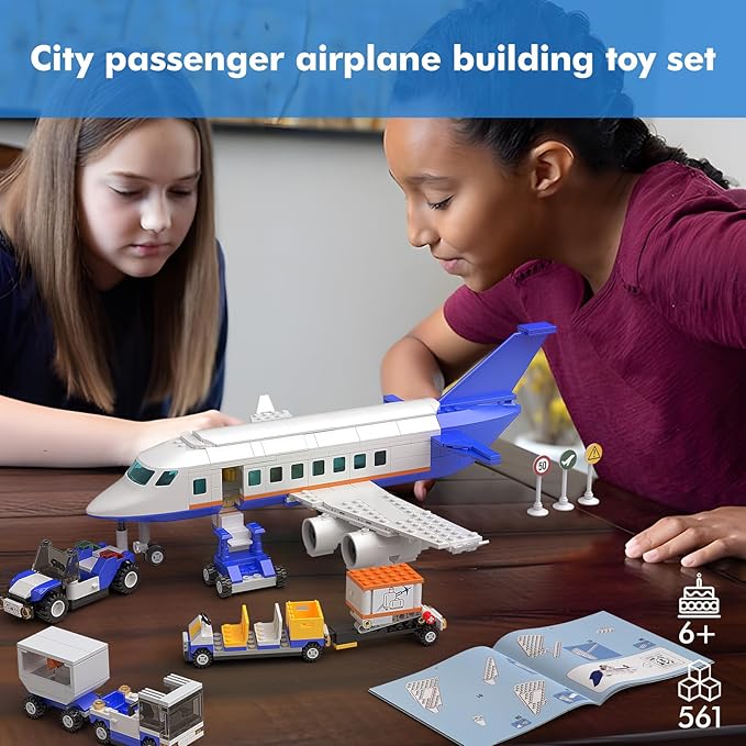 City Passenger Airplane Building Set, Compatible with Lego Plane Blocks Toy, with Plane Trailer, Luggage Truck, Fun Airport Idea Gift for Boy and Girl Ages 6 7 8 Aircraft STEM Toy