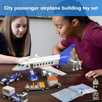 City Passenger Airplane Building Set, Compatible with Lego Plane Blocks Toy, with Plane Trailer, Luggage Truck, Fun Airport Idea Gift for Boy and Girl Ages 6 7 8 Aircraft STEM Toy