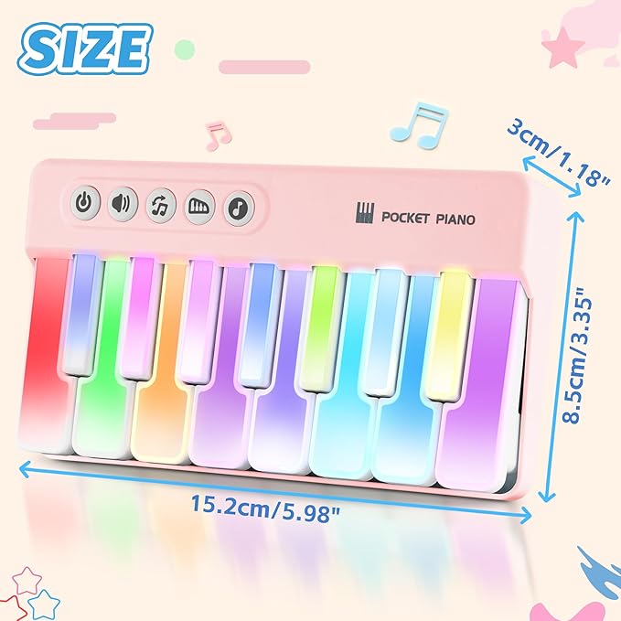 Mini Keyboard Piano Toy, Portable Light Up Pocket Piano for Toddlers Kids (Pink)