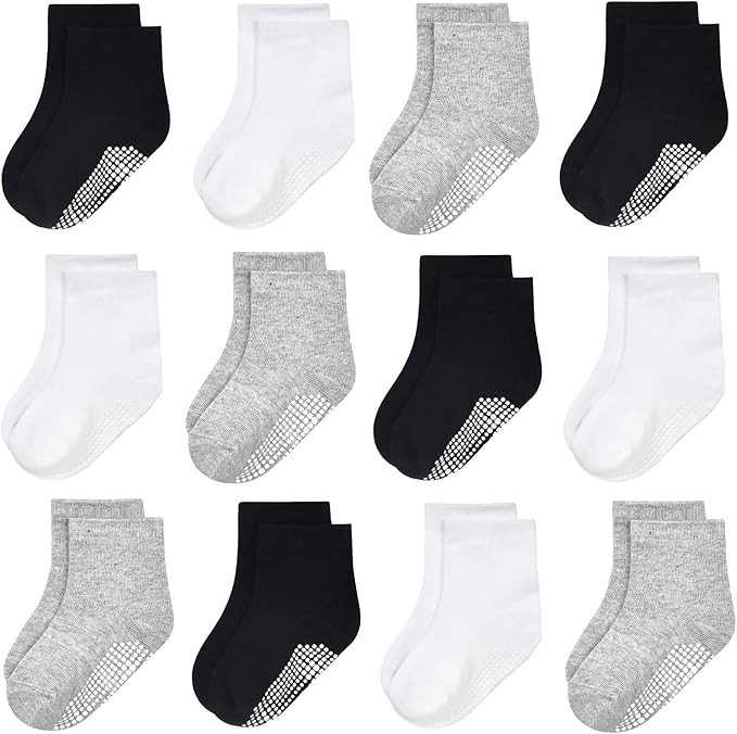 GRPSKCOS Baby Socks Non Slip 12 Pairs Toddler Anti Skid Socks for 0-7 Years Infants Little Kids Boys Girls