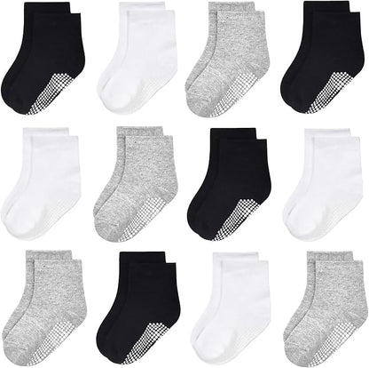 GRPSKCOS Baby Socks Non Slip 12 Pairs Toddler Anti Skid Socks for 0-7 Years Infants Little Kids Boys Girls