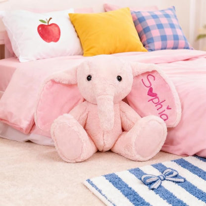 Personalized Gray Elephant Stuffed Animal with Name Embroidery – Soft Plush Toy with Poseable Limbs, Custom Gift for Baby Boys & Girls, Baby Shower & Birthday