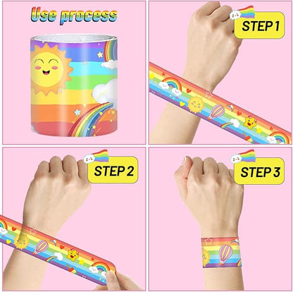 48PCS Rainbow Party Favors Rainbow Unicorn Slap Bracelets Wristbands for Rainbow Unicorn Birthday Decorations Supplies Goodie Bag Fillers for Boys Girls
