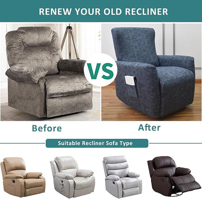 NILUOH Stretch Recliner Cover 4 Pieces Printed Lazy Boy Chair Covers Recliner Sofa Slipcover Anti-Slip Fitted Furniture Protector with Elastic Bottom, 16