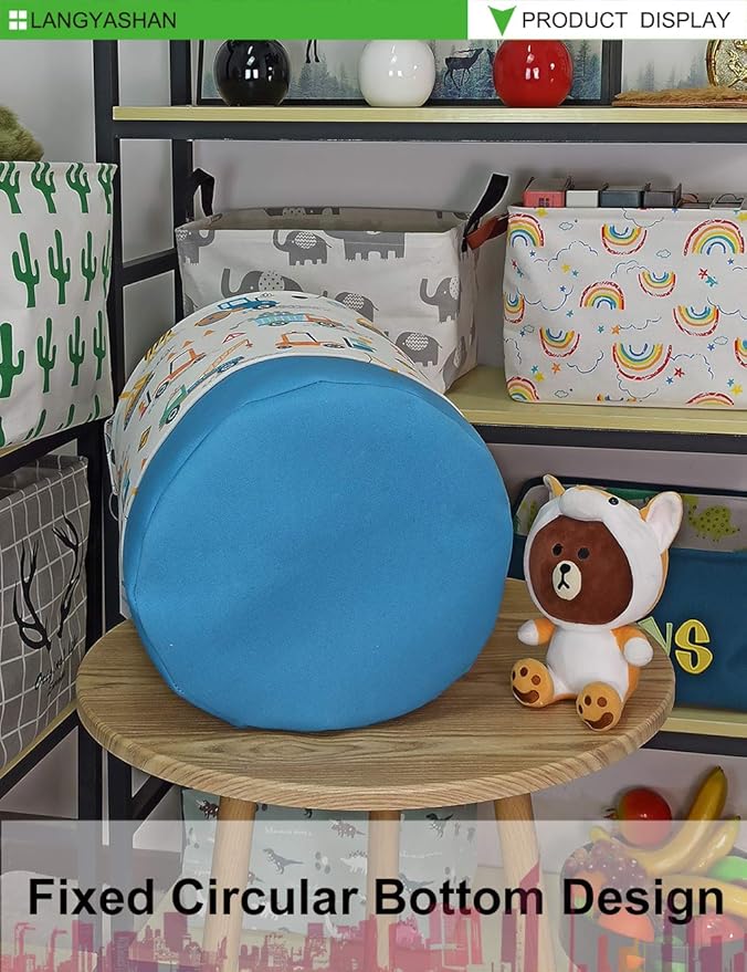 LANGYASHAN Laundry Basket Cotton Collapsible Organizer Storage Basket for Boys girls Laundry Hamper Toy Bins Gift Baskets Bedroom Clothes Children Nursery(Engineering Car)